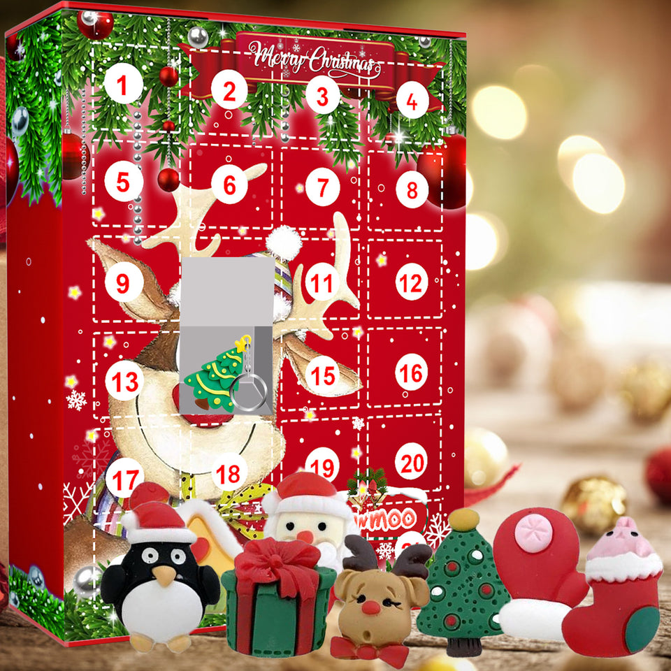 Dowmoo Christmas Keychain Blind Box 24 Grid Advent Countdown Elk Christmas Surprise Children's Toy Gift